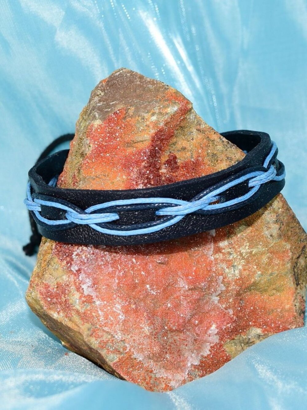 Malik Punch Weave Hemp Leather Bracelet Black Blue Womens Gift Packaged